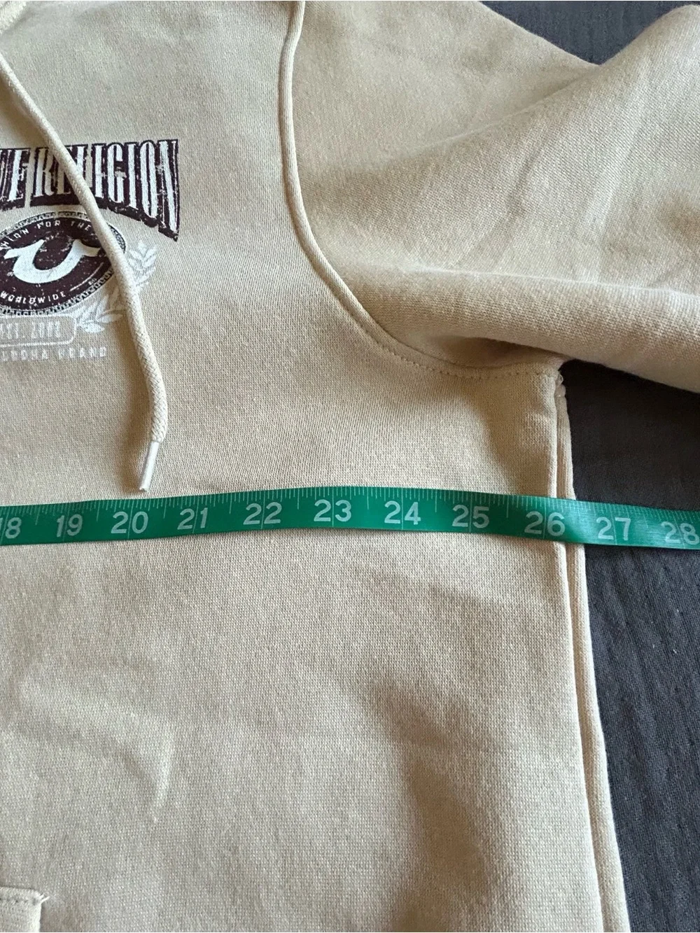 True Religion Cream Full-Zip Hooded Sweatshirt with Chest Patch